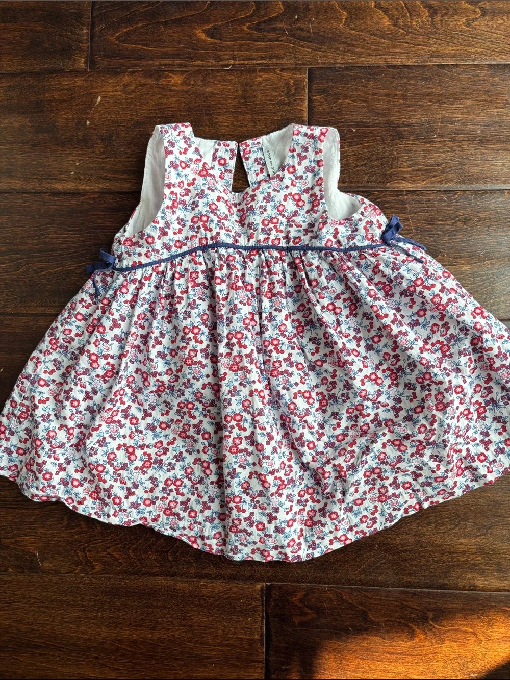 Janie and Jack White Dress with Red Floral Print and Navy Trim